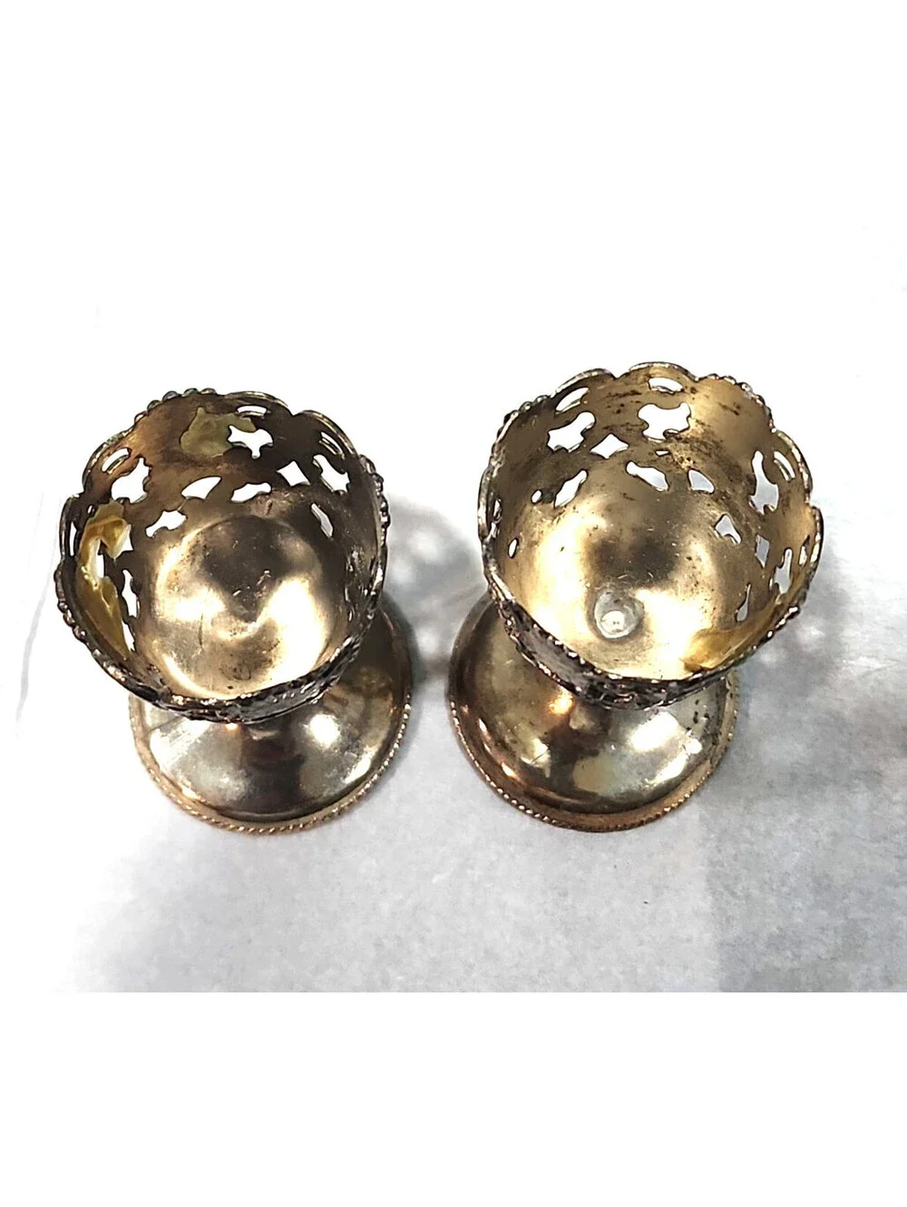 Vintage Silver Plate Pierced Filigree Tulip Cordial Cup Holders Lot of 2